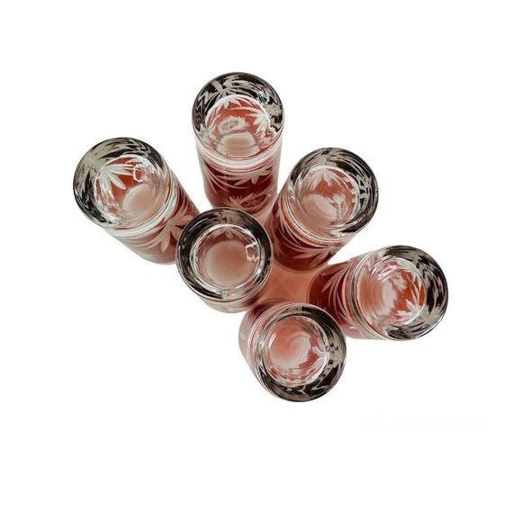 Ruby Red Flash Atomic Pinwheel Glass Set Vintage 1970's Dominion Barware - Picture 6 of 6